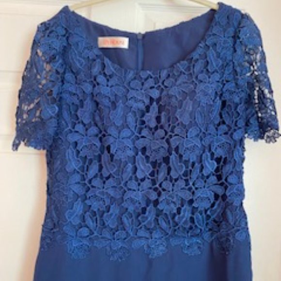 Scoop Neck Asymmetrical Chiffon Lace Mother of the Bride Dress With Cascading Ru - Picture 4 of 5